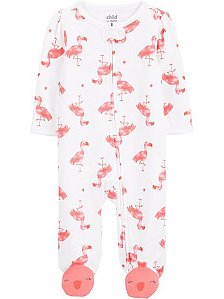 Macacão Flamingo de Zíper com pé
