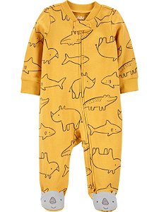 Macacão Amarelo Animais de Zíper com pé