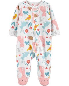 Macacão Fleece Gatinha de Zíper com Pé