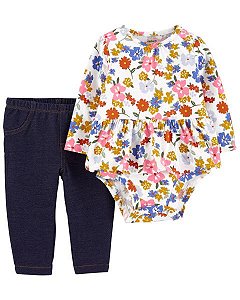 Body Florido Manga Longa e Calça