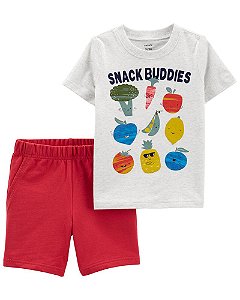 Camiseta "snack buddies" e Shorts Vermelho