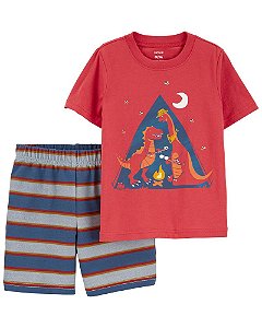 Camiseta Vermelha Dinossauro e Shorts
