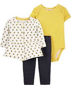 Cardigan Flores, Body Amarelo e Calça