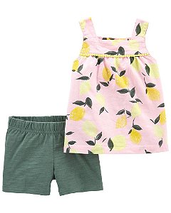 Conjunto Blusinha e Shorts Rosa com Limões