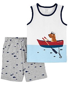 Regata Branca Cachorro e Shorts Moletinho Cinza