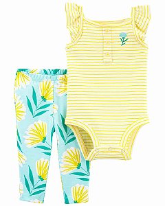 Body Listrado Amarelo e Calça Azul Florida