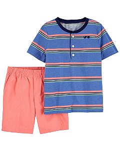 Camiseta Listrada Azul e Shorts Laranja