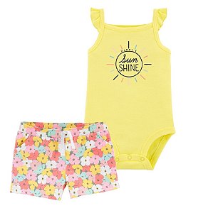 Body Amarelo Sunshine e Shorts Floral