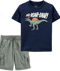 Camiseta Azul Dinossauro e Shorts Verde