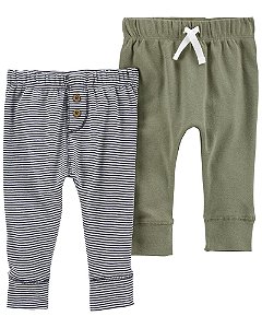 Kit 2 Calças Verde e Azul Listrada