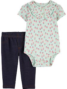 Body Turquesa com Flores e Calça Legging