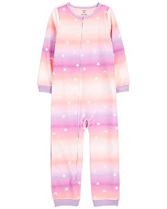 Macacão Fleece Ombre Rosa e Lilás Estrelas de Zíper sem Pé