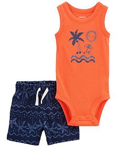 Body e Shorts Laranja e Azul Coqueiros
