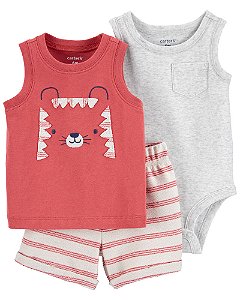 Trio Camiseta Regata, Body e Shorts Vermelho