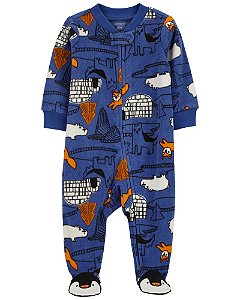Macacão Fleece Azul Iglu de Zíper com Pé