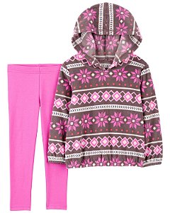 Blusa de Frio Fleece Marrom e Rosa e Legging Rosa