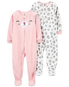 Kit Macacao Fleece Gatinha e Oncinha de Ziper com Pé