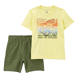 Camiseta Amarela Carro e Shorts Verde