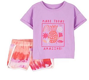 Camiseta e Shorts Roxo Tie Dye - 18 meses
