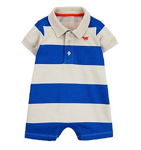 Romper Polo Listrado Azul e Cinza - 9 meses