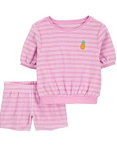 Blusinha e Shorts Atoalhado Lilas Abacaxi - 3 anos