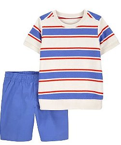 Camiseta Listrada e Shorts Azul - 2 anos