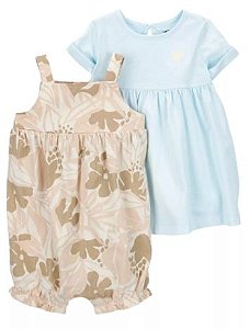 Kit Romper e Vestido Azul e Bege - 12 meses