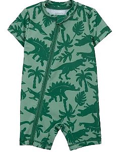 Macacao Praia FPS50+ Verde Dinossauro - 12 meses