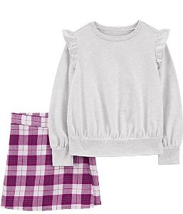 Blusa Cinza Manga Longa e Saia Xadrez - 4 anos