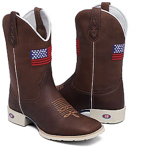 Bota Texana Americana Sola Bege Bandeira Vermelha