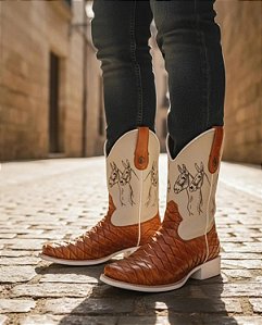 Bota Texana Country Muladeiro Escamada Aramado Sola Branca