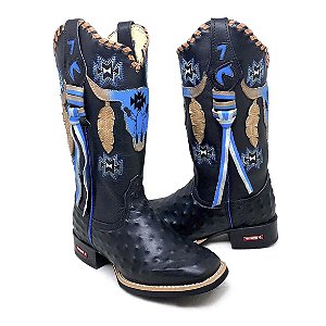 Bota Cano Alongado Touro Crânio Azul