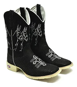 Bota Texana Country Preta Escamada Muladeiro Sola Bege