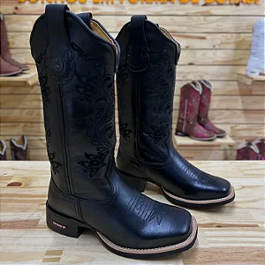 Bota Texana Country Feminina Preta Florência Cano Longo