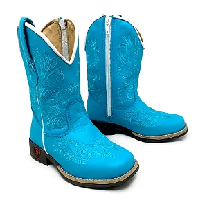 Bota Texana Nuvem Infantil - Couro Flay Azul Céu | Bordado Azul Produto sob encomenda.