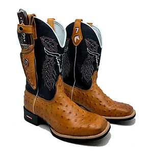 Bota Texana Country Avestruz Touro Com kit Bainha e Faca