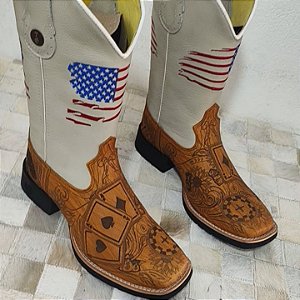 Bota Texana Bandeira Americana Com Baralho Copas Cartas