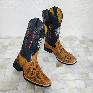 Bota Texana Cassino Com Baralho Preto