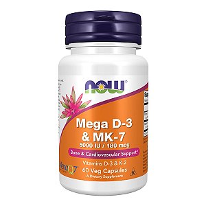 NOW Foods, Mega Vitamina D3 e Mk-7 60 Cápsulas