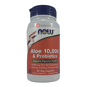 NOW Foods, Aloe vera 10.000mg e Probióticos 60 Cápsulas