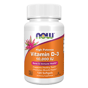 Vitamina D3 250mcg 10000UI Alta Potência 120 Softgels NOW Foods
