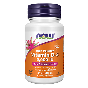 NOW Foods, Vitamina D3 125mcg 5000UI Alta Potência 240 Softgels