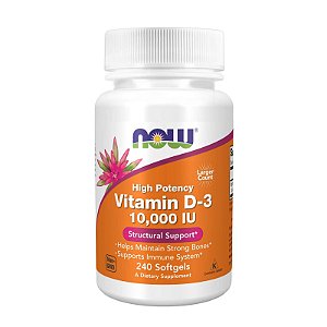 NOW Foods, Vitamina D3 250mcg 10000UI Alta Potência 240 Softgels