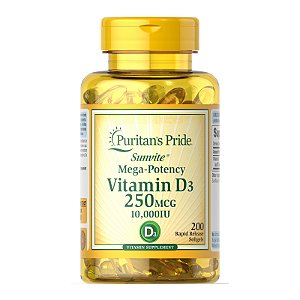 Puritan's Pride, Vitamina D3 250mcg 10000UI 200 Softgels