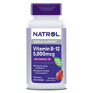 Natrol, Vitamina B12 5000mcg Fast Dissolve 100 Comprimidos Morango