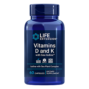 Vitaminas D e K com Iodo 125mcg 5000UI 60 Cápsulas Life Extension
