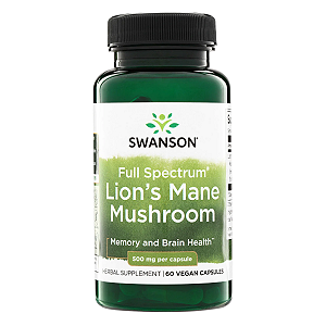 Full Spectrum Lion's Mane Mushroom Cogumelo Juba-de-leão Espectro Total 500 mg 60 Cápsulas Swanson