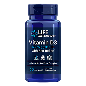 Vitamina D3 5000ui com Iodo Marinho 60 Cápsulas Life Extension