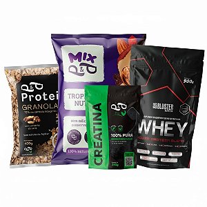 Kit Whey Protein Blend Creatina 100% Pura Monohidratada Mix Tropical Nuts 1Kg P&P + Granola Protein