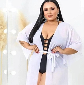 Saida de Praia Plus Size manga Kimono Curto